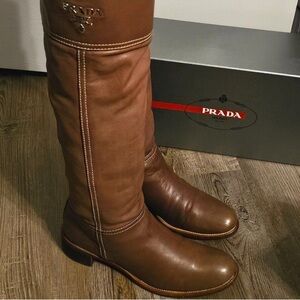 Prada leather tall boots 38- 7/7.5(🎁free surprise gift)